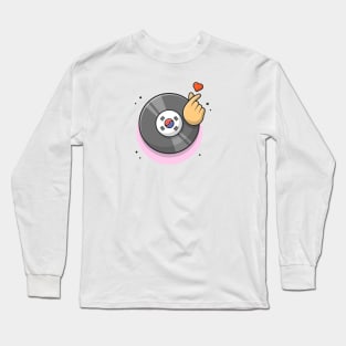 Vinyl Disk Music with Finger Heart Cartoon Vector Icon Illustration Long Sleeve T-Shirt